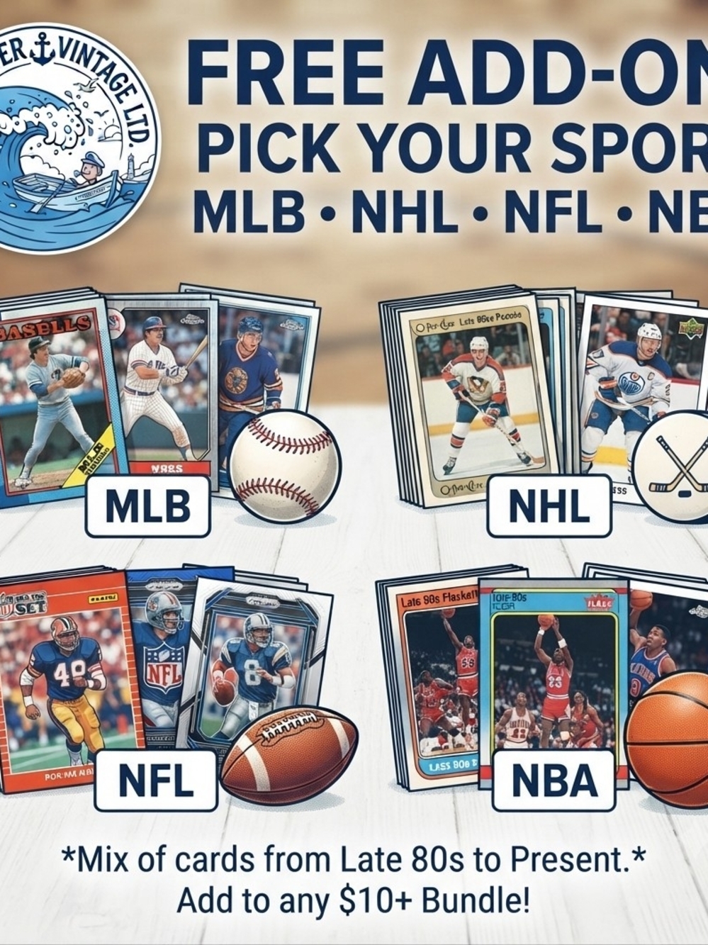 Free Add-On! Sports Trading Cards – Pick Your Sport (80s to Present) 🏈 ⚾ 🏀 🏒